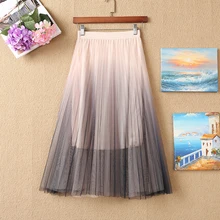 TingYiLi корейский Тюлевая юбка плиссе длинная юбка белый бежевый, розовый Для женщин юбка