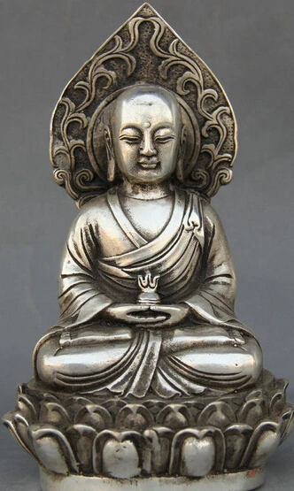 

301@g++Tibet Tibetan Buddhism Silver Ksitigarbha Boddhisattva Netherworld Leader Statue