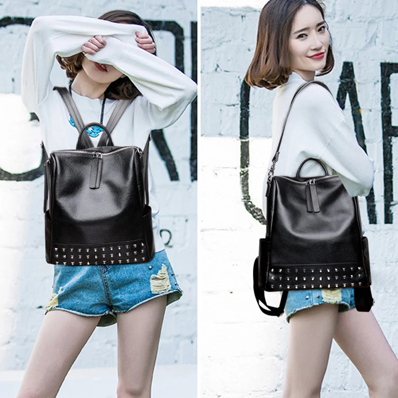 

2019 Brand Genuine Leather Women Backpack Soft Real Leather Backpack Summer Fashion Female Travel School Backpacks
