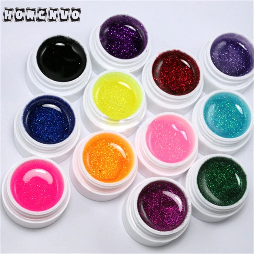 

12 Color Glitter UV Gel Builder False Tips Acrylic Nail Art Polish Kit Set