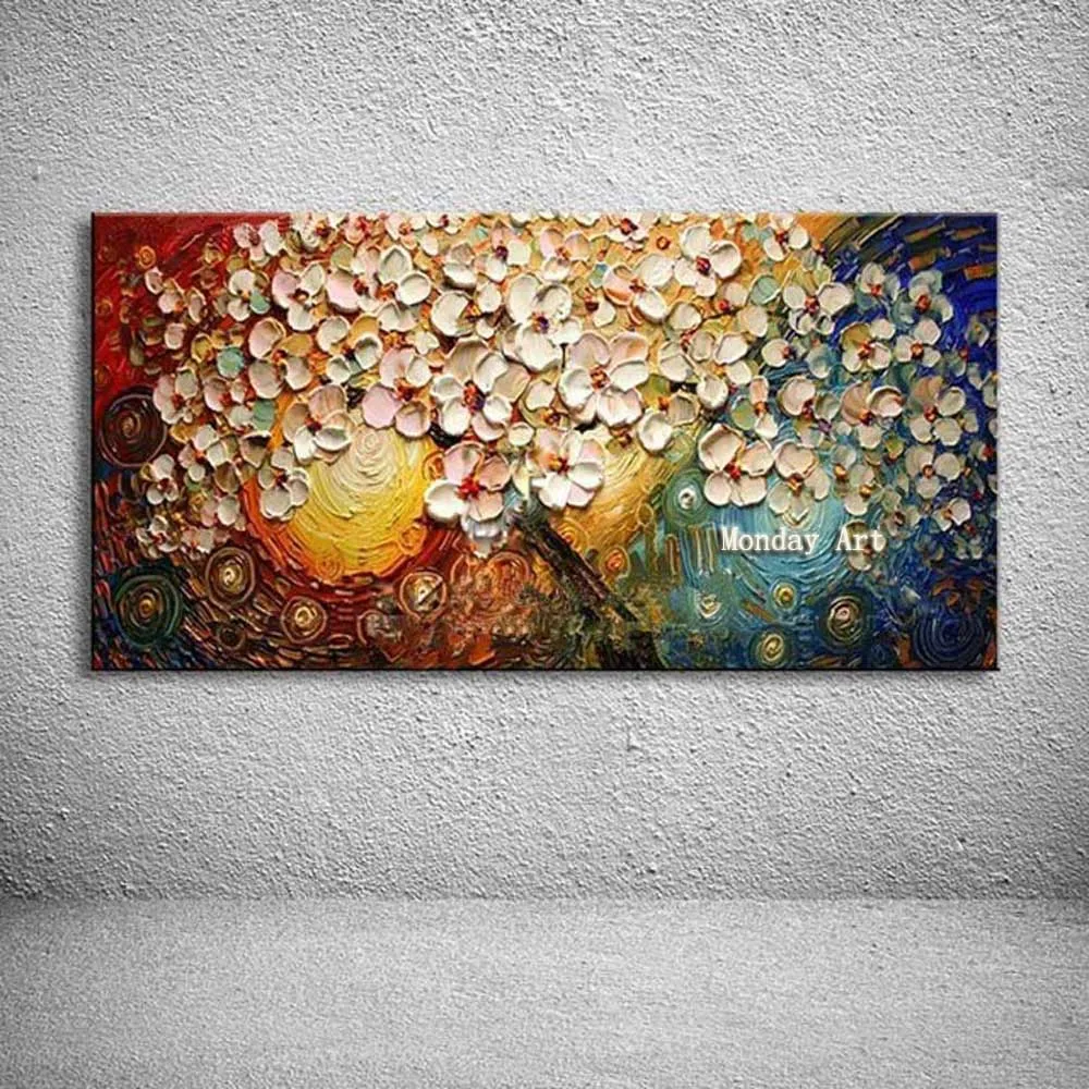 Large handmade Thick Textured picture HandPainted Palette Knife Flower Oil Painting Canvas Wall Art For Living Room Artwork