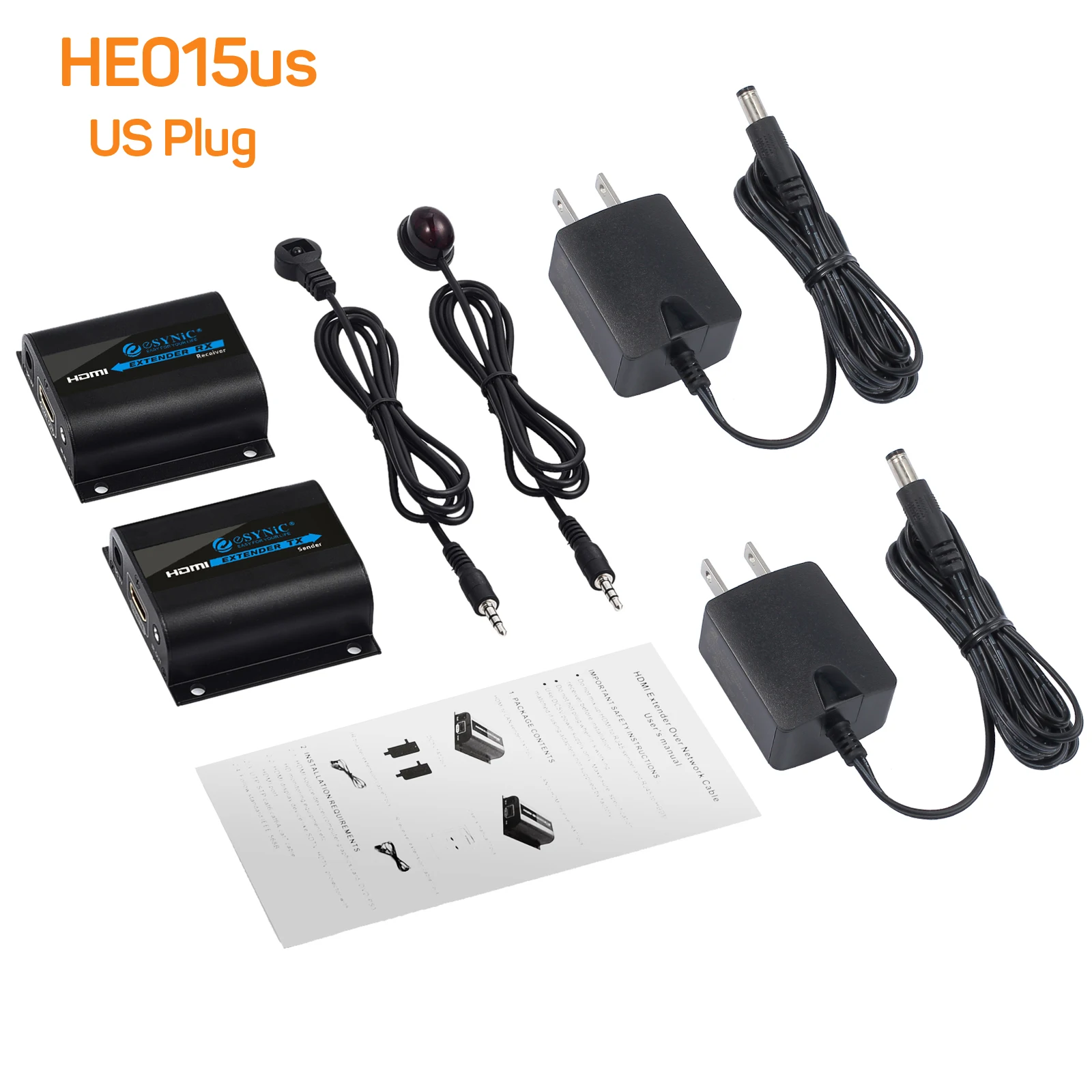Esynic HDMI Extender signal to 60m RJ45 Transmitter TX/RX HDMI Repeater booster Receiver Over for C
