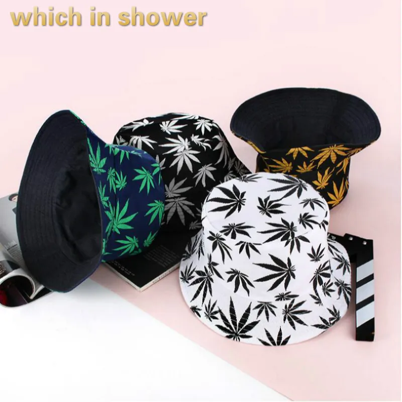

women printed bucket hat hip hop casual cotton maple leaf wide brim fishing cap outdoor beach summer sun panama drop shipping