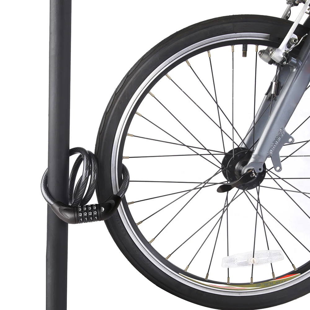 Черный Велосипедные замки 4-разрядный код для замочной скважины основные самостоятельно свертываясь спиралью кабель велосипедный замок Пароль безопасности замки с кронштейном Bicicleta