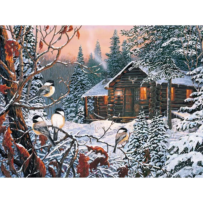 

Home Decoration "Small Parrows & Snow" DIY 5D Diamond Embroidery Cross Stitch kits Scenic Snowy Village Resin Hobby Craft KBL