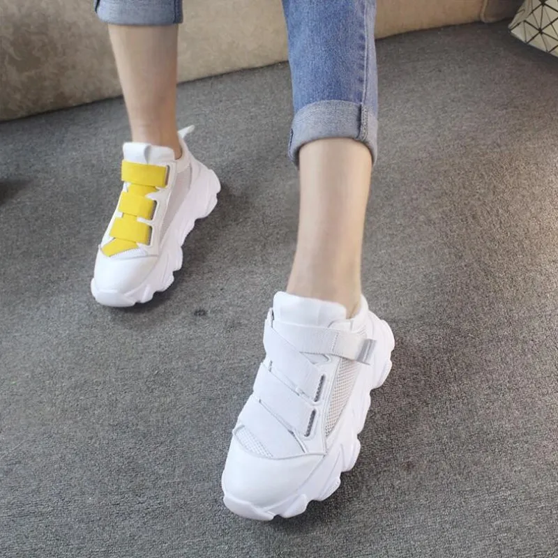 

2019 White Platform Sneake Mesh Women Shoes Flats Platform Lace-Up Fashion Breathable Women Sneakers Woman zapatos de mujer