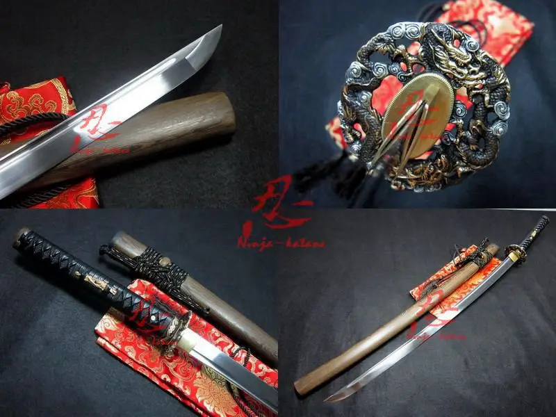 

battle ready dragon tsuba 9260 spring steel katana sword hualee wood sheath sharpend blade