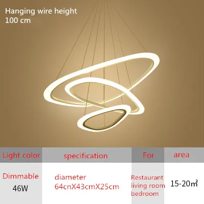 Скандинавский светодиодный светильник-люстра, лофт, скандинавский подвесной светильник, домашнее декоративное освещение, Светильники для гостиной, современные подвесные светильники - Цвет корпуса: 3ring 64cmX43cmX25c