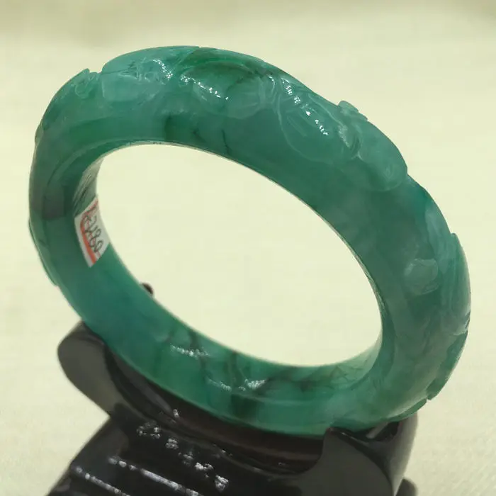 

A-2180 Chinese Hand-carved Emerald Green Jadeite Jade Gems Bangle Bracelet 58mm 28% 10.13