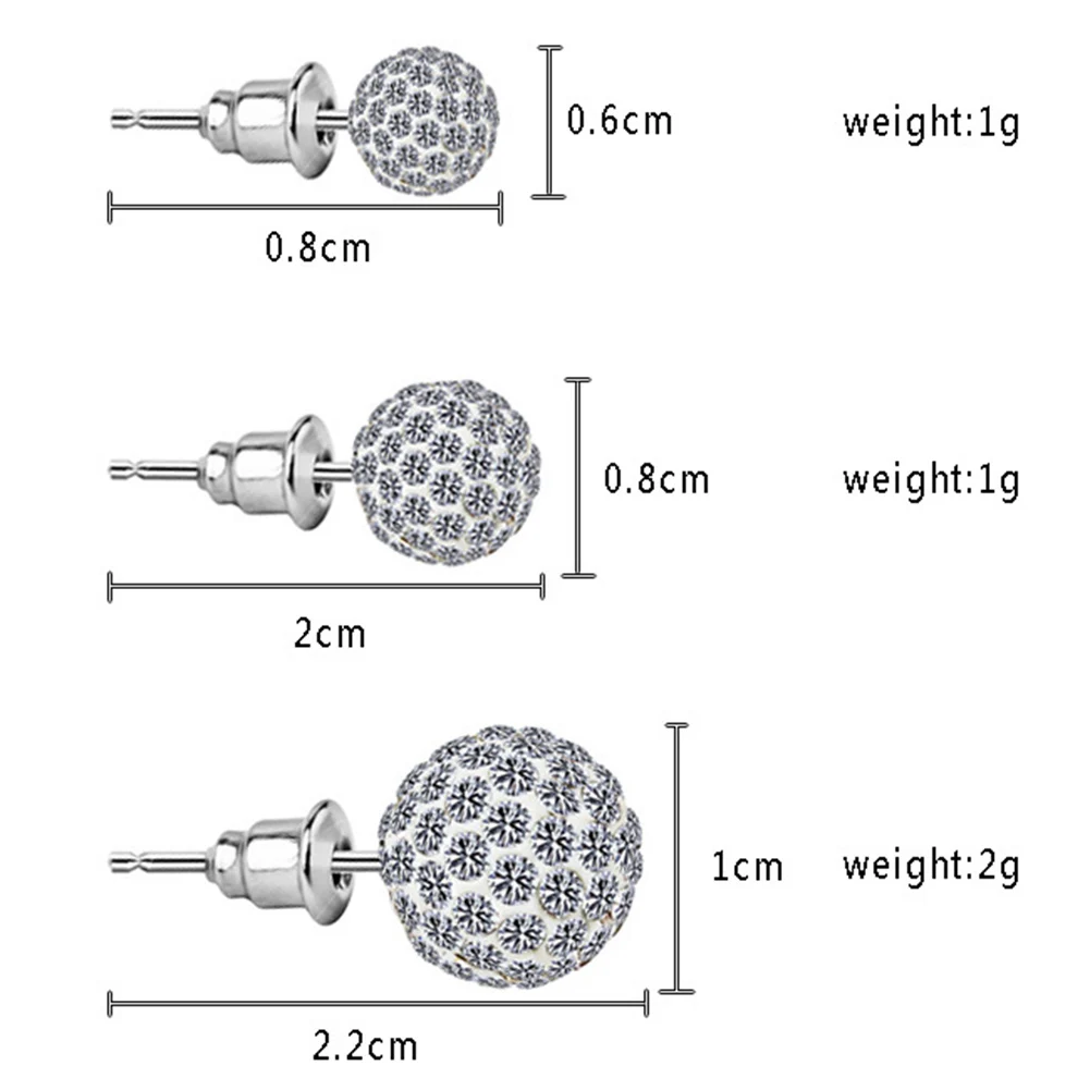 1 пара подлинные серьги-гвоздики в виде диско-шара, высокое качество, 10 мм, 8 мм, 6 мм, прозрачные австрийские стразы, серьги