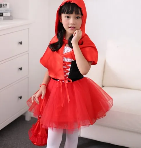 Карнавальный детский костюм красного цвета с капюшоном для верховой езды на рост от 100 до 160 см праздничный костюм платье для ролевых игр на Хэллоуин+ плащ, форма для девочек