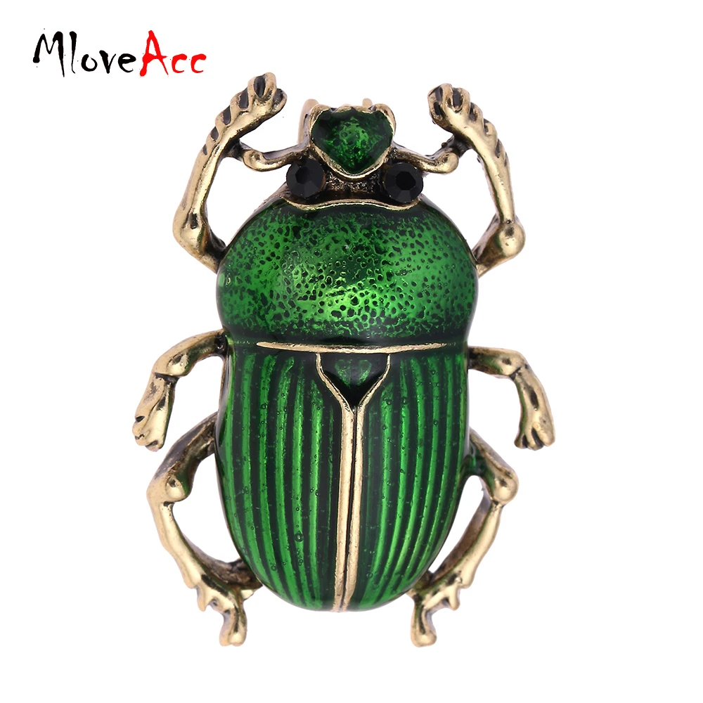 MloveAcc Vintage Jewelry Beetle Brooches for Women Kids Enamel Green Fleur De Lis Animal Insects Brooch For Jewelry Hijab Pins