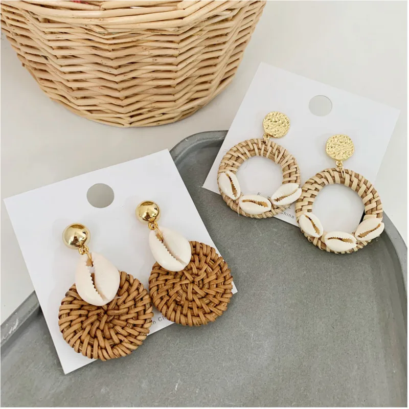 

Korean Earrings Rattan Conch Shell Earrings Fashion Women Ear Rings 2019 Ethnic Wind Pendant Bohemian Summer Jewelry Wholesale