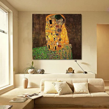 

Modern handmade painting Gustav Klimt painting reproducing kiss on oil canvas for living room decor and wallpaper