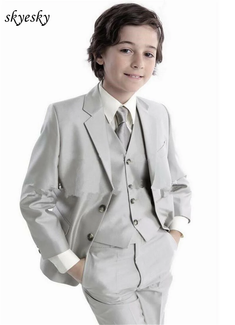 

New Children's Grey Party Suits Wedding Grommsman Best Kids Formal Tuxedos 4 Pcs coat/jacket+pants+vest+tie