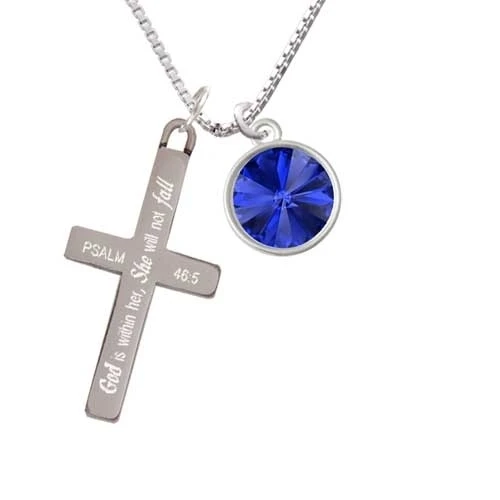 12mm Crystal Rivoli - Blue - She will not Fall - Cross Necklace (1)