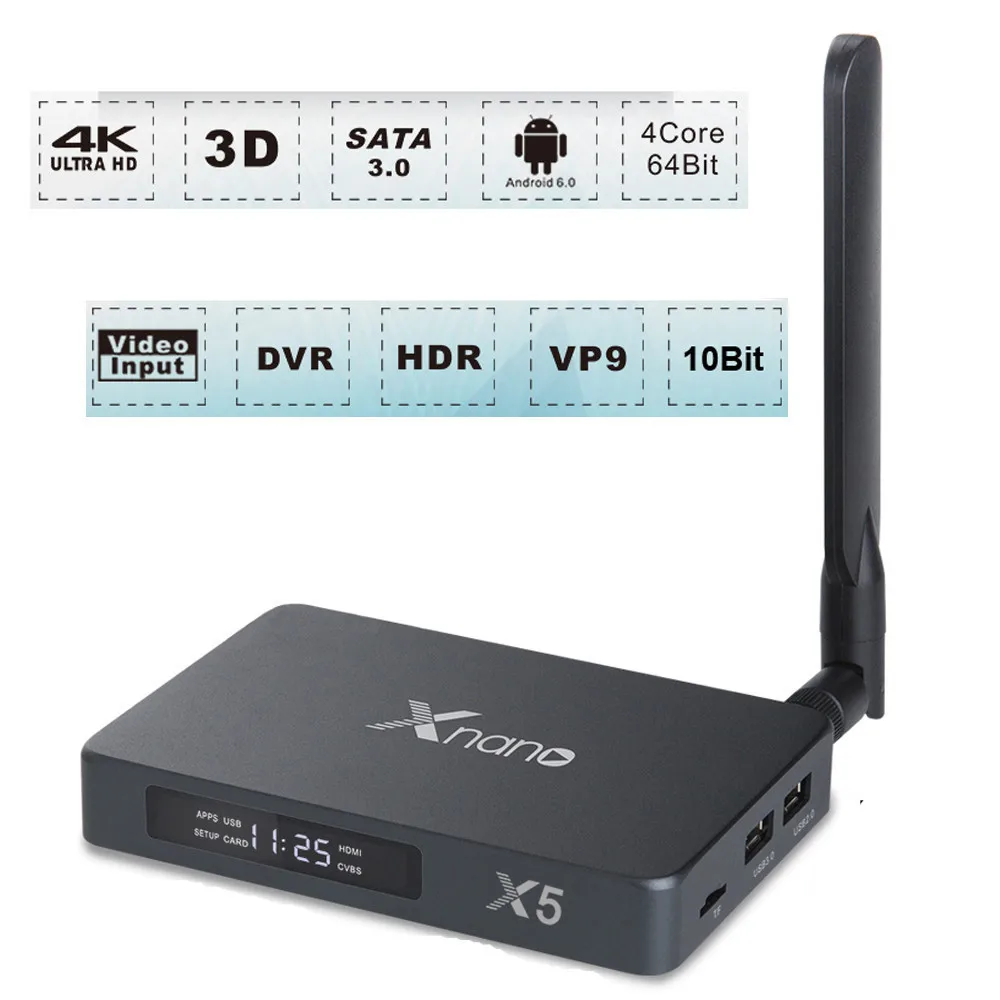 

Xnano X5 Android 6.0 Quad-Core 2G DDR4 16G PIP Smart TV Box Support Bluetooth SATA 3.0 DVR Dolby Digital Dual WIFI Set Top Box