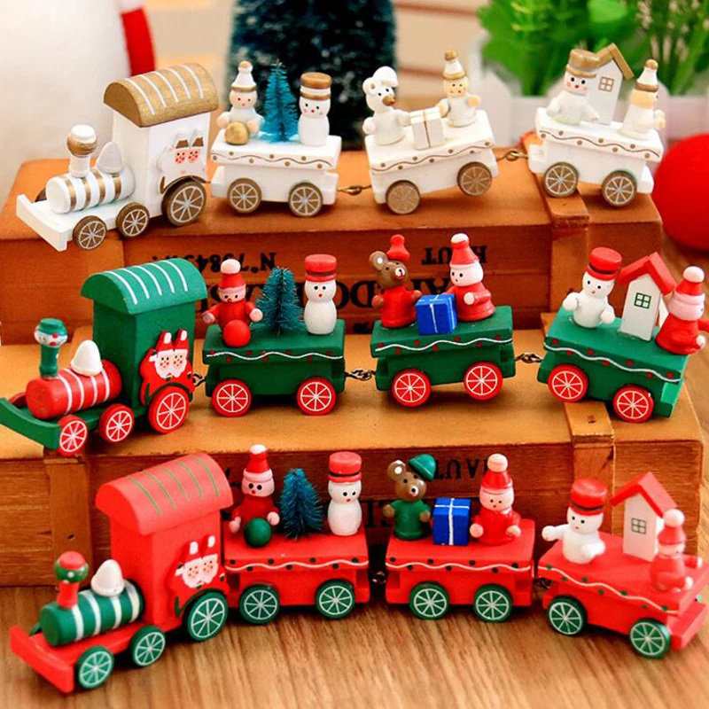 Tinaa Mini Jouet Train Peint en Bois Decoration De Noel Cadeaux pour Enfants 