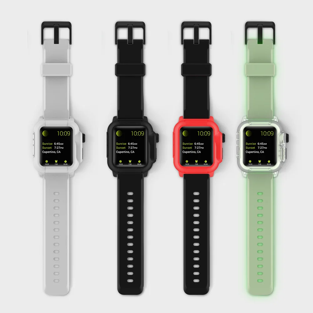 

15 Colors Waterproof Shock Proof Impact Resistant case for Apple Watch series 3 2 Soft Silicone band for iwatch band 38 42mm