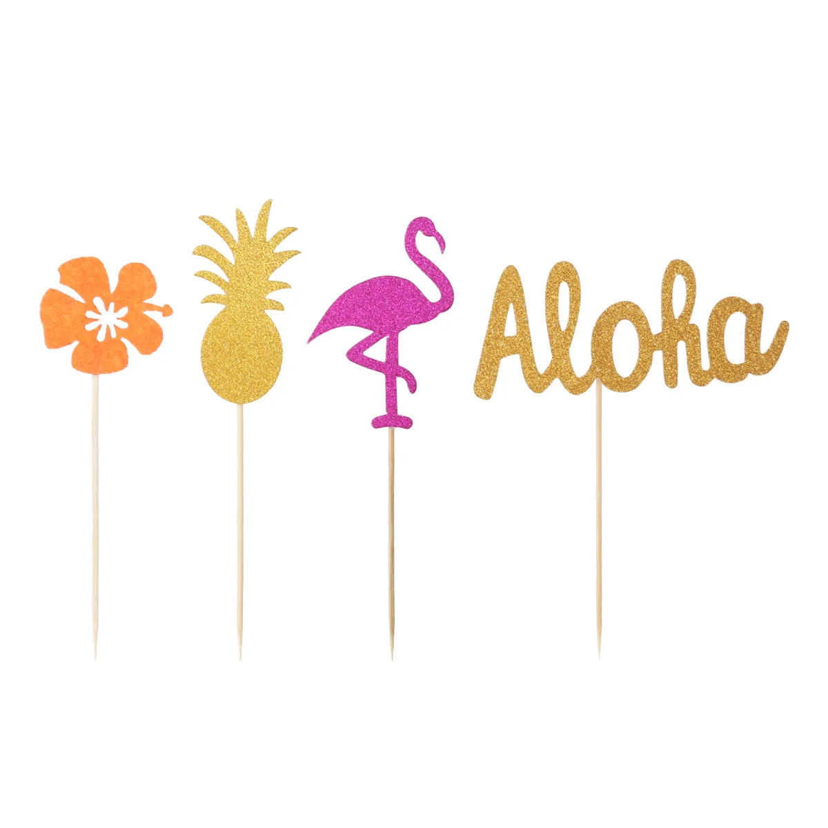 20 шт. Фламинго цветок ананас Aloha письмо торт топперы блестки кекс выбирает торт Decoraiton для Гавайи для Гавайской вечеринки