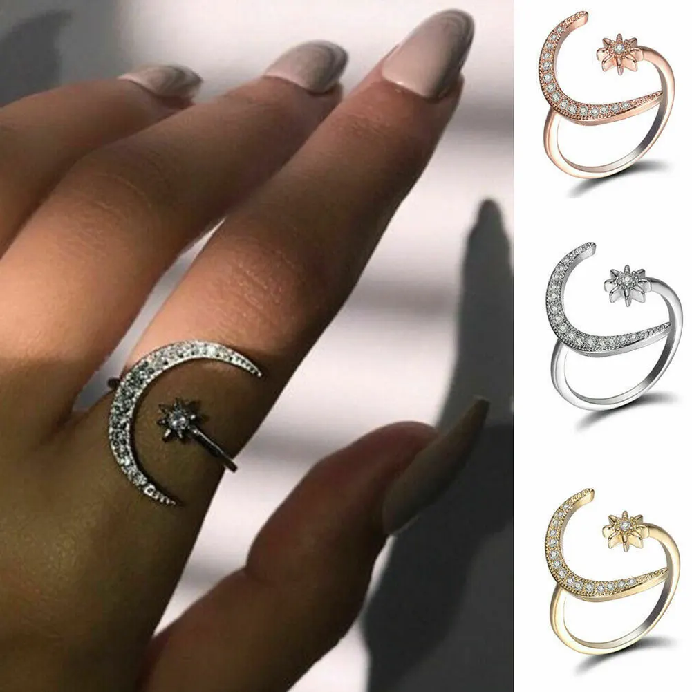 Трендовое женское кольцо полумесяц и крошечная звезда подарок для женщин и девушек милые регулируемые кольца