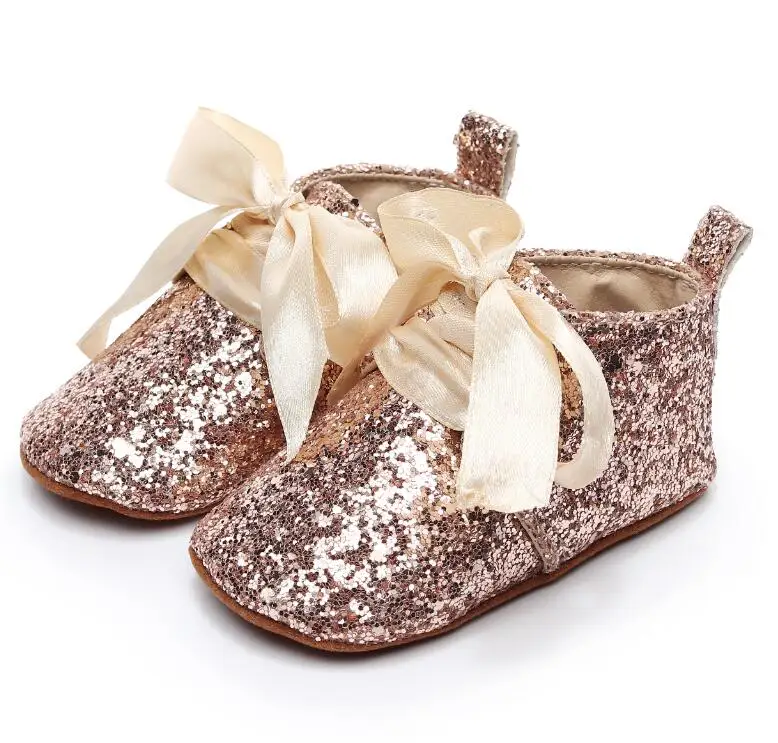 

HONGTEYA Baby Shoes 4 Colors glitter Shoes for Girls Toddlers Soft Sole Lace Up Sequin Baby kids Shoes Moccasins
