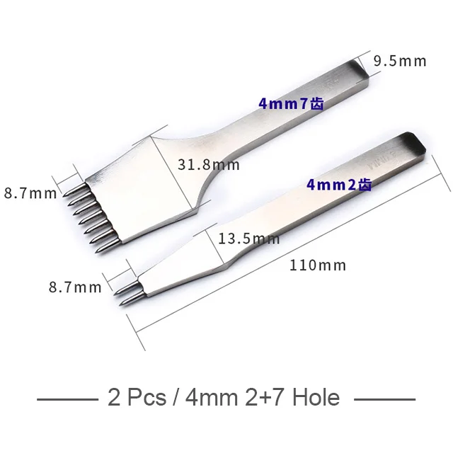 Высокое качество круглый кожаный сшивной режущий ручной работы дырокол для ремня металлический Дырокол для изготовления отверстий DIY рукоделие швейный инструмент - Цвет: 4mm 2 and 7 Hole