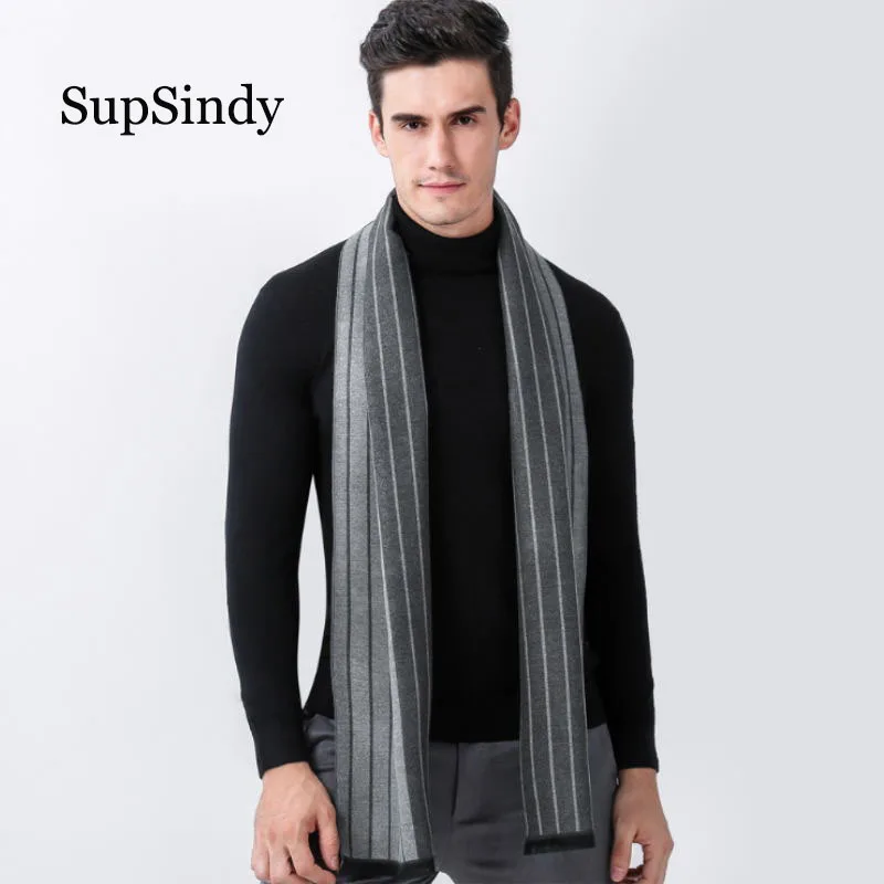 SupSindy зимний мужской шарф, винтажные мягкие двухсторонние полосатые шарфы, роскошная шаль, теплый кашемировый модный акриловый повседневный мужской шарф