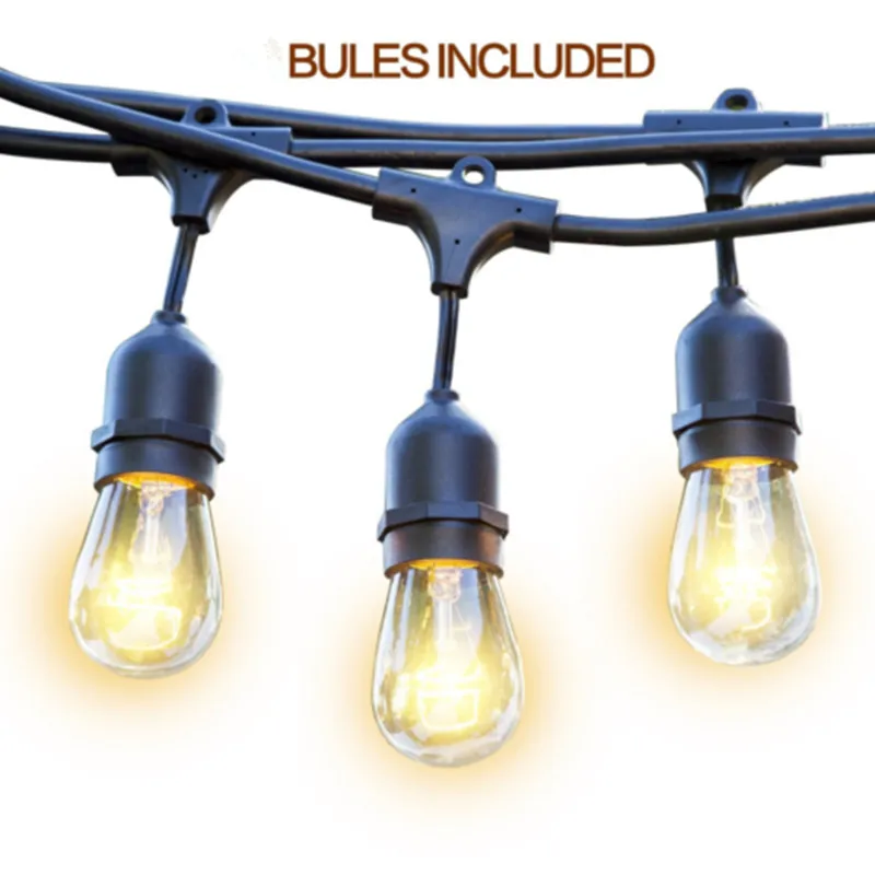 

48FT Bulbs Included Weatherproof Outdoor String Lights E26/E27 Commercial Grade Heavy Duty Strand Lighting With US EU AU Plug