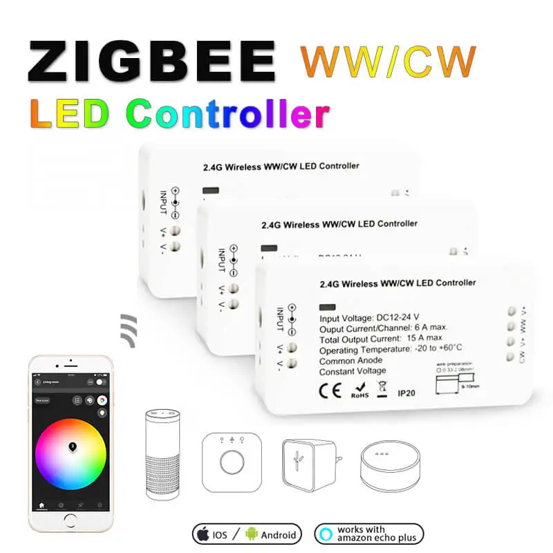 

New WW/CW Led ZIGBEE Led Controller Amazon Echo Hue Lightify Compatible DC12/24V ZLL Controller Zigbee Smart Zll App Controller