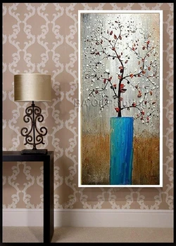 

Free Shipping 100% Handmade Tree Flower Landscape Oil Painting Palette Knife Hand Paintings Handpainted Oil Paintings