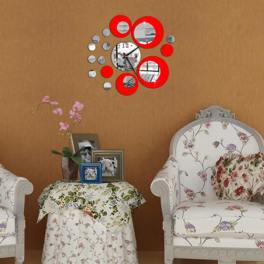 Мода красный круг вокруг 3D стены наклейка для стены в виде часов DIY книги по искусству украшения дома august10