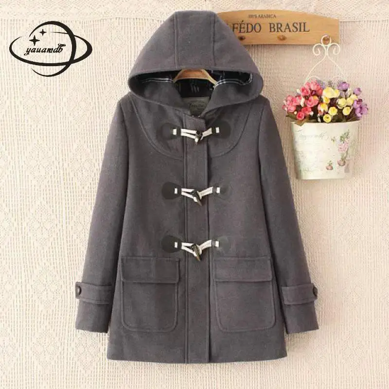 Double Mélanges Capuchon Poche Automne Y86 Yauamdb Boutonnage gris De xl Taille Picture S kaki Laine Hiver as rouge À Manteau Femme 2017 Femmes Long Bleu Veste Solide ffA6nqwT