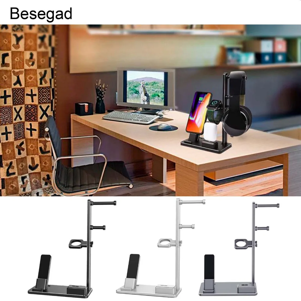 Зарядная док станция Besegad для AirPods iPad Apple Watch iWatch серии 1 2 3 4 38 мм 42 iPhone 7 8 X Plus 6s