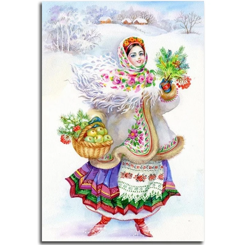 

DIY Diamonds Mosaic Painting Character Diamonds Embroidery Landscape Girl With Flower Needlework Counted Beadwork Kit Drill Step