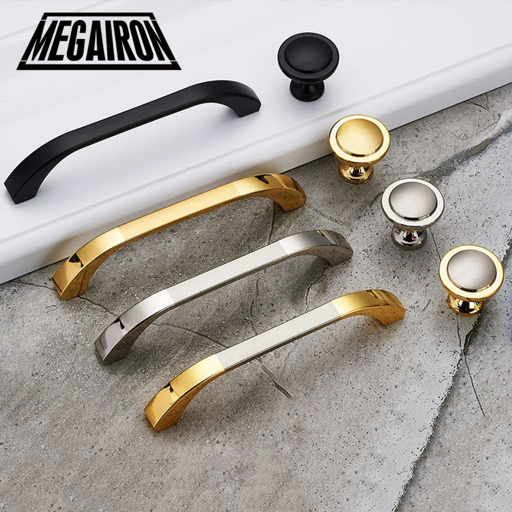 

MEGAIRON Modern Furniture Handles Kitchen Door Handles Zinc Alloy Cabinet Wardrobe Pulls Fashion Drawer Knobs with Screws