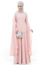 Erröten Rosa Chiffon Langarm Muslimischen Abendkleid Bodenlangen Formal Kleid
