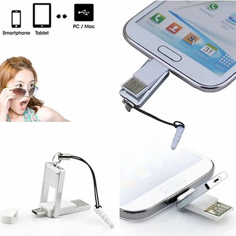 1 шт. мини 2 в MicroUSB 2.0 OTG адаптер + MicroSD TF cardreader для ПК Samsung Micro SD t-flash USB Host | Мобильные
