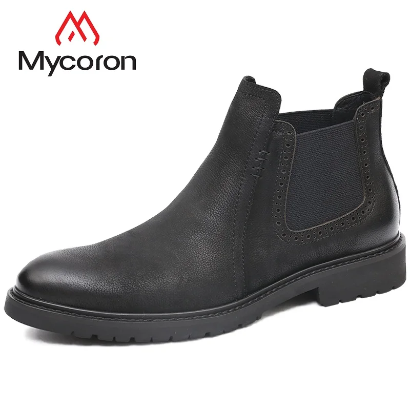 

MYCORON Fashion Casual For Men Ankle Chelsea Boots Luxury Brand Male Boots Suede Leather Motorcycle Man Boots Schoenen Mannen