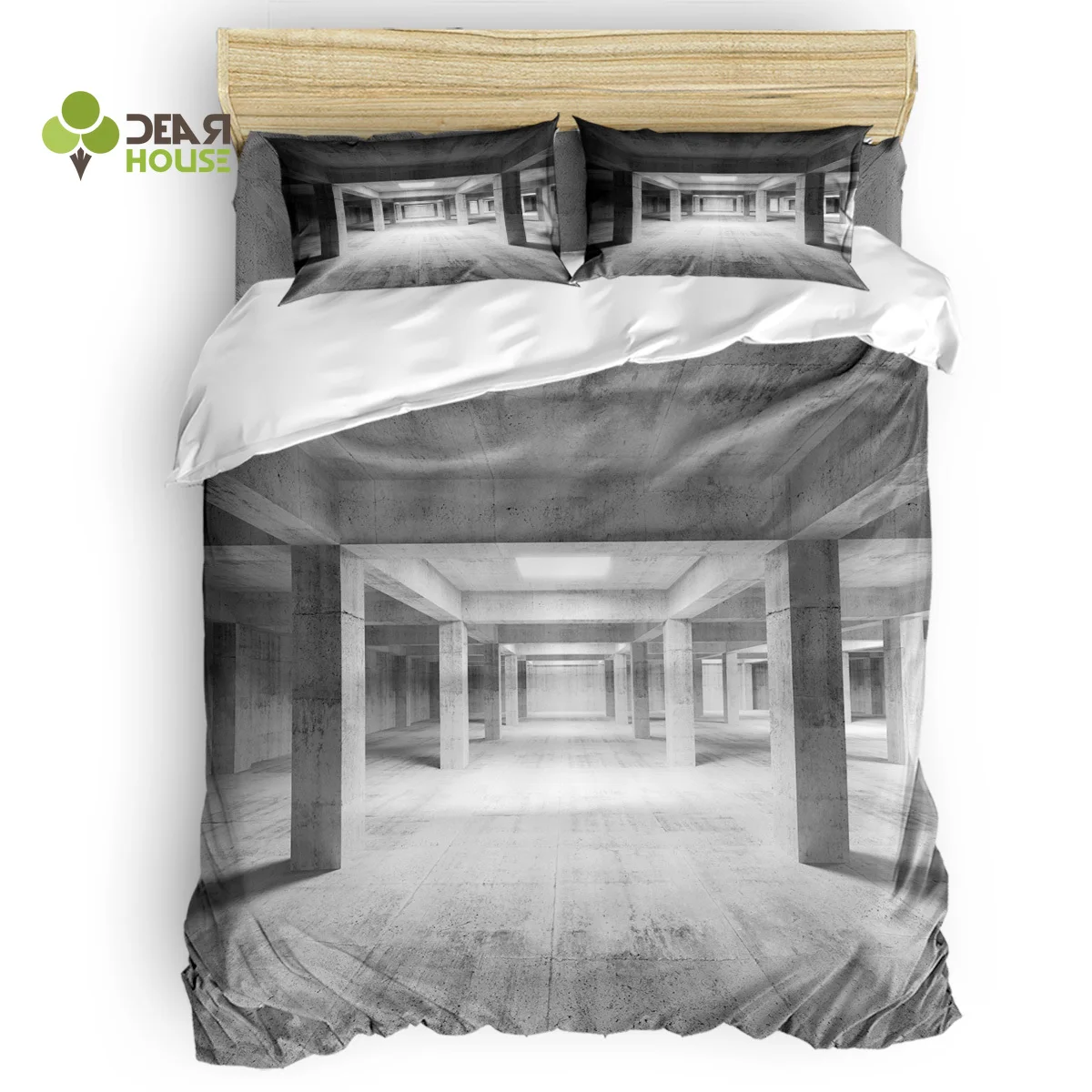 

Dear House Duvet Cover Set Empty Basement Concrete Building Gray Duvet Cover 4 Piece Bedding Set