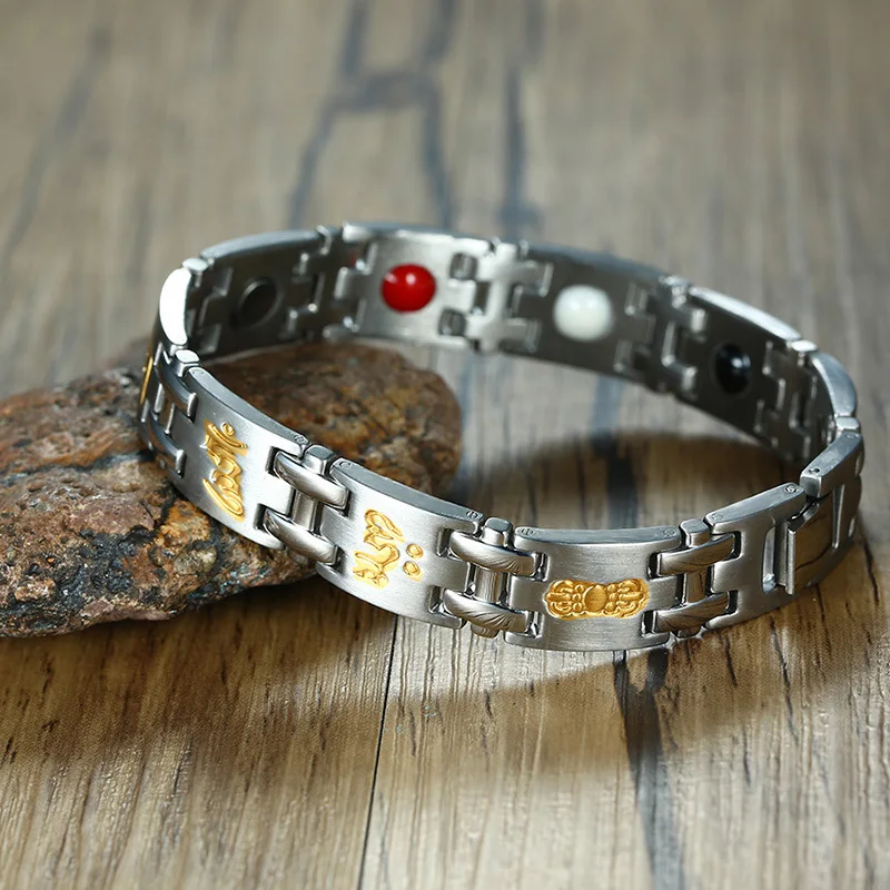 Men's Therapy Bracelet with Carving Mantras Stainless Steel