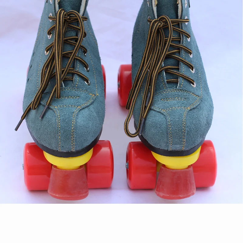 خط مزدوج الكبار النساء الرجال داخلي رباعية مواز جلد البقر جلد البقر أحذية التزلج على الجليد الأحذية 4 عجلات بو الفرامل ارتداء مقاومة الدانتي...