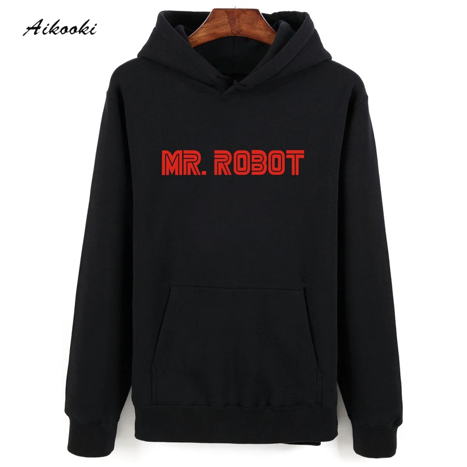 hot Mr Robot Gray Black Hooded Sweatshirt Men Hip Hop in Winter Warm Autumn Style Mens Hoodies and Sweatshirts Oversized