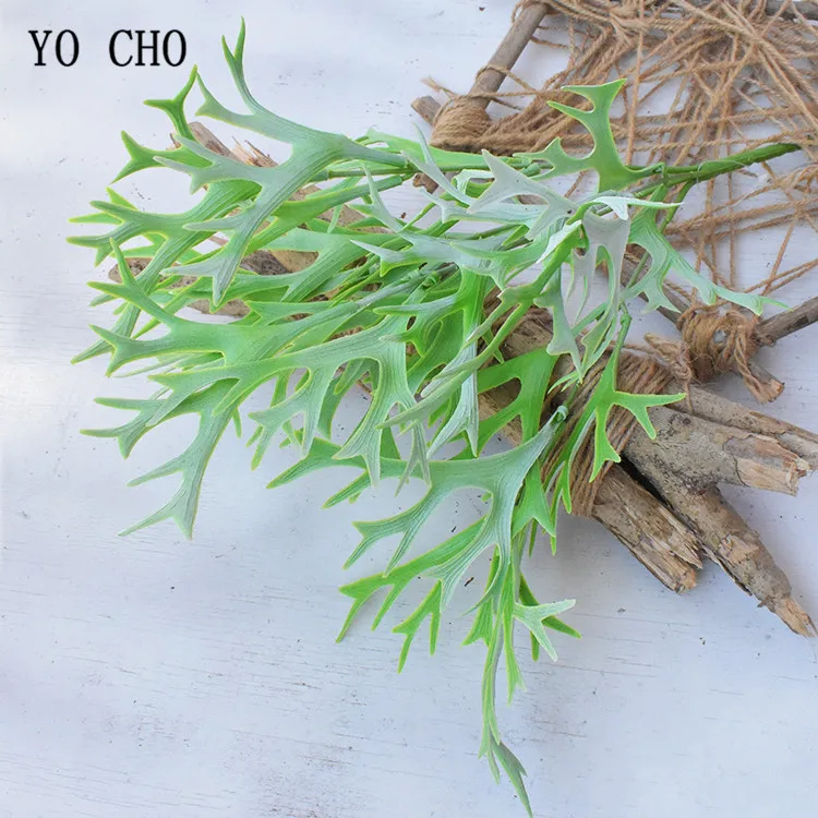 4one Artificial Antler Leaf Fake Flocking Deer Horn Plant Plastic Greenery 38cm for Green Wall Decoration Grass (4)
