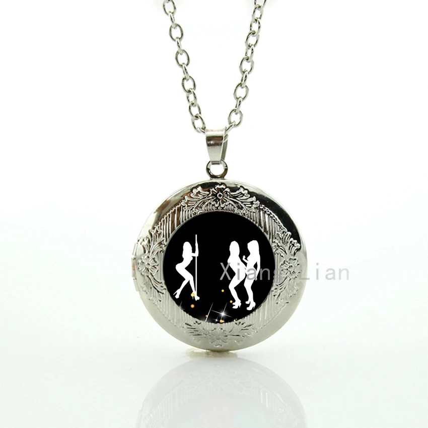 

2016 new vintage charm design pole dancing dancers silhouette art pendant locket necklace cute slinky dance women jewelry 082