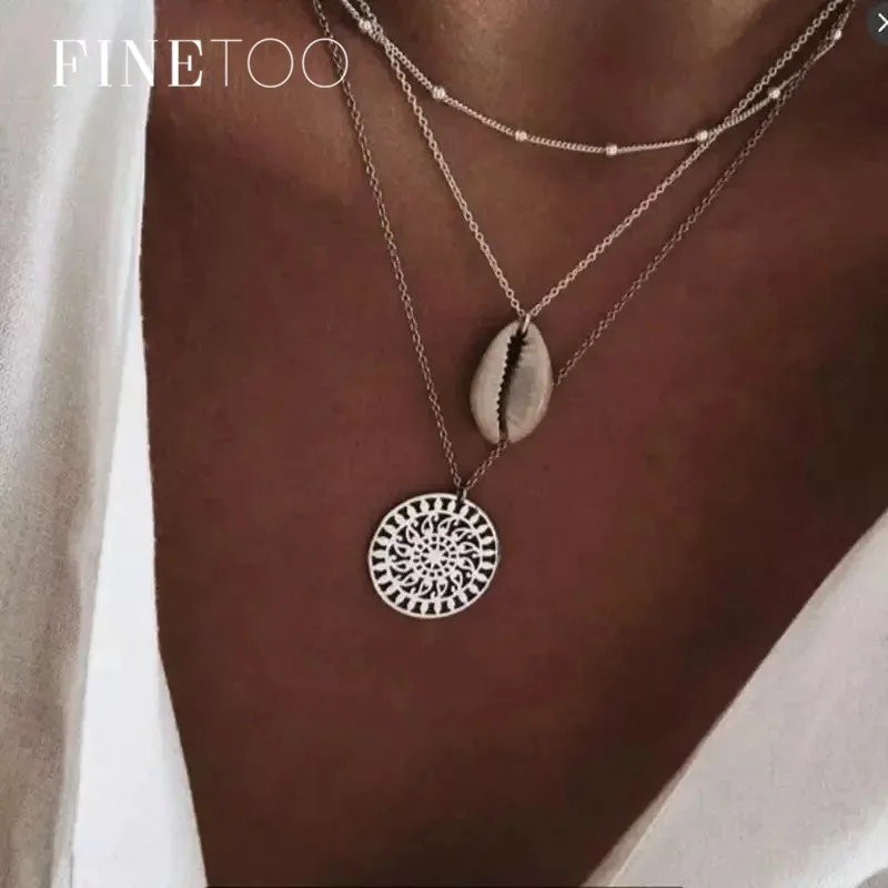 

Boho Ocean Beach Filigree Flower Shell Necklace Multi Layers Cowrie Seashell Necklaces for Women Summer Jewelry Collares Collier