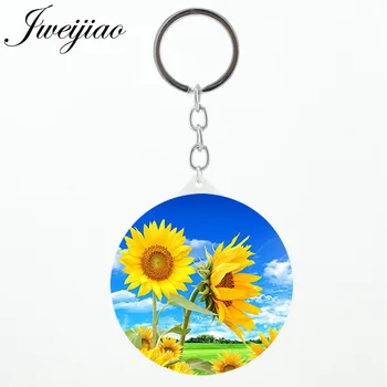 

JWEIJIAO natural plant sunflowers keychains Makeup mirrors Beautiful DIY Decoration pocket mirror for lovers best gift XR09