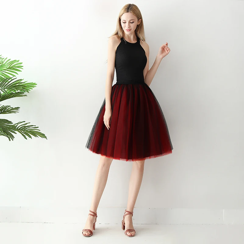 7 Layers Midi Tulle Skirts Womens Fashion Pleated TUTU Skirt Elegant Wedding Vintage Lolita Petticoat faldas mujer saias Jupe Skirts