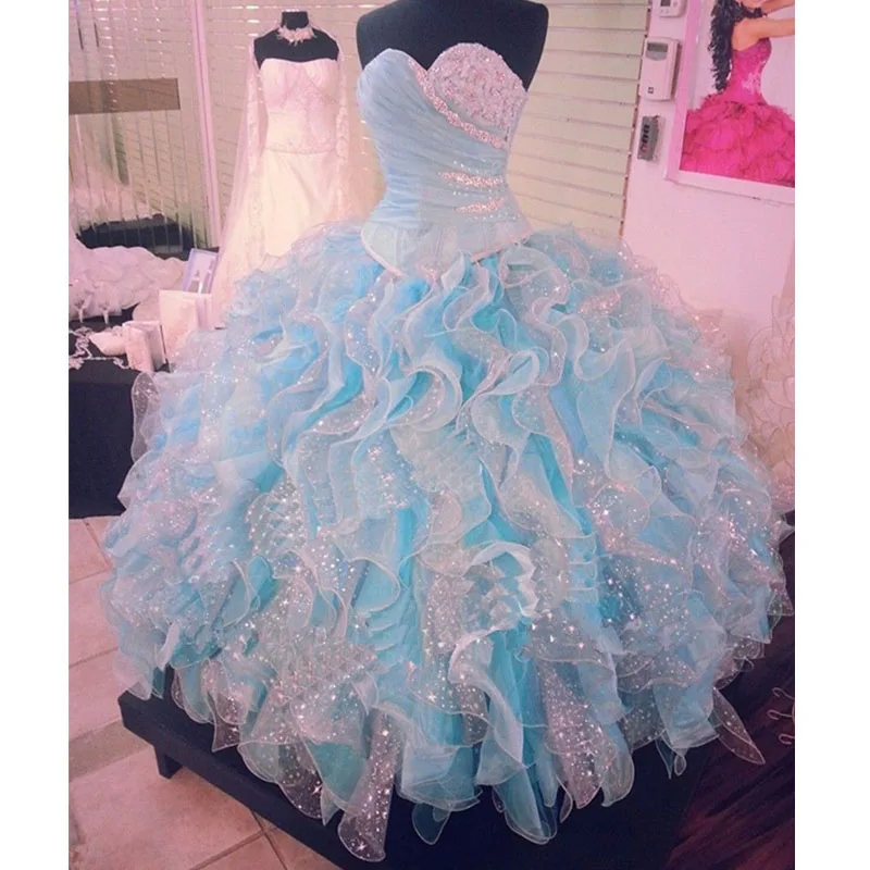 Торжественные платья, модное роскошное платье без рукавов из органзы, элегантное Пышное Бальное платье, платья принцессы, пышные платья, индивидуальный дизайн - Цвет: Синий