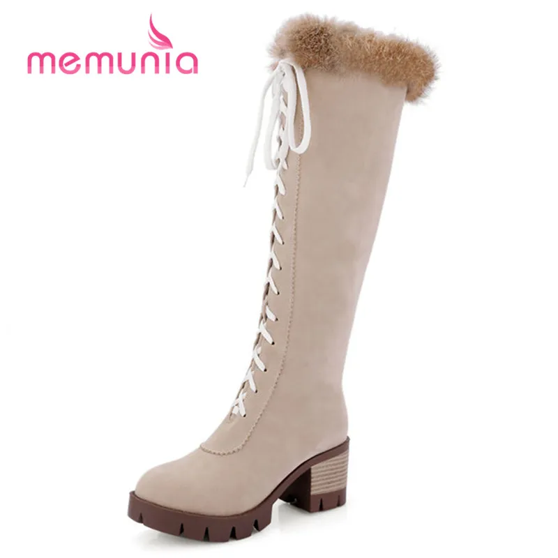 

MEMUNIA new arrive 2018 autumn winter platform boots simple round toe square heel boots high heel over the knee boots size 34-43
